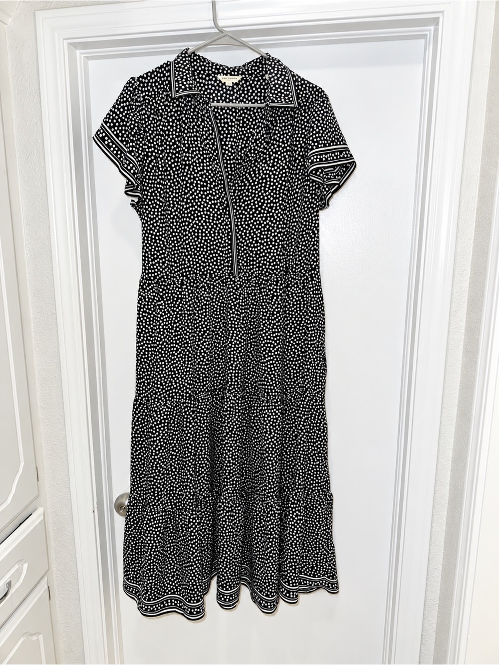 Max Studio Black & White Polka Dot Maxi Dress with Contrast Trim